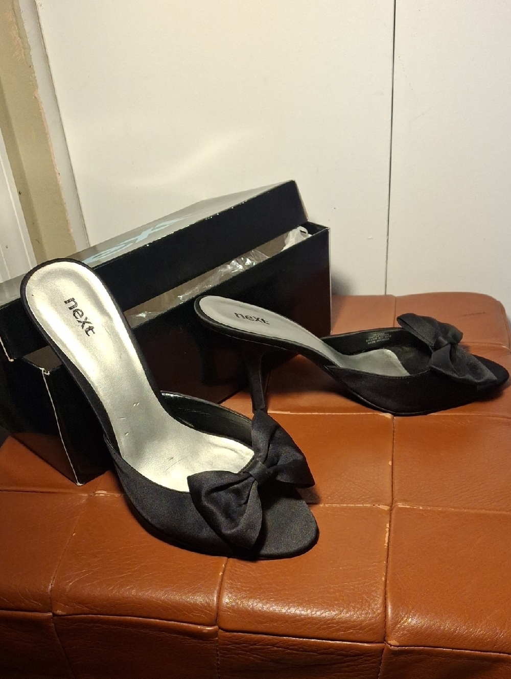 next Black Bow-Accent Open-Toe Mules